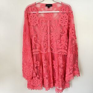 Beautiful Lane Bryant Coral Pink Lacy Sheer Lightweight Boho Blouse Plus 22/24